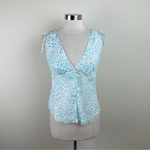 Trina Turk Blaine Top Blue White 100% Silk Polka Dot Blouse Top Women New Size 8